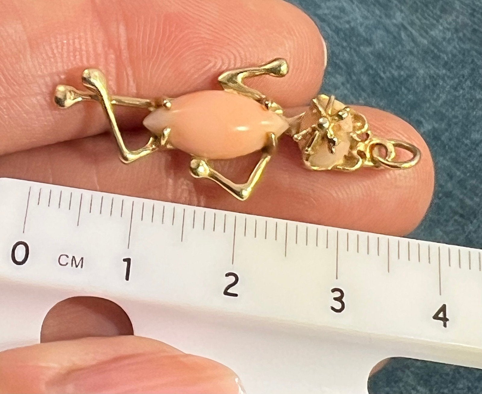 14k Gold Mr. Sassy Cat Pendant w Peach Coral Jelly Belly! 1.4"
