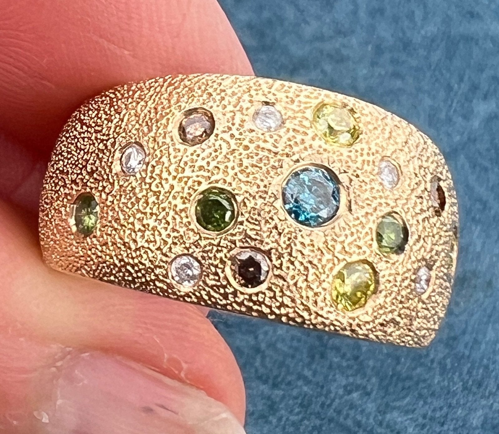 14k Gold Multi Color 15 Diamond Domed Wide Band Ring. 8g *Video*