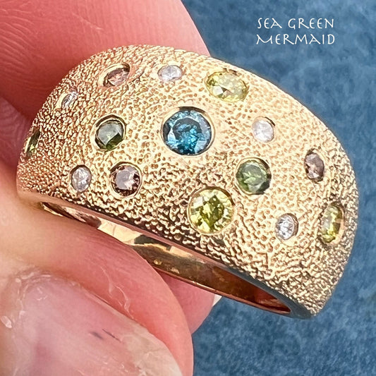 14k Gold Multi Color 15 Diamond Domed Wide Band Ring. 8g *Video*