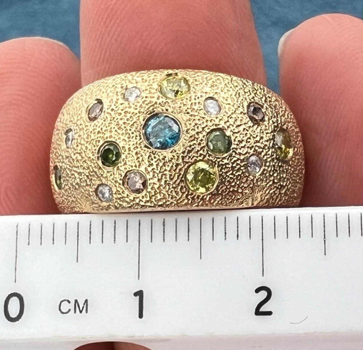 14k Gold Multi Color 15 Diamond Domed Wide Band Ring. 8g *Video*