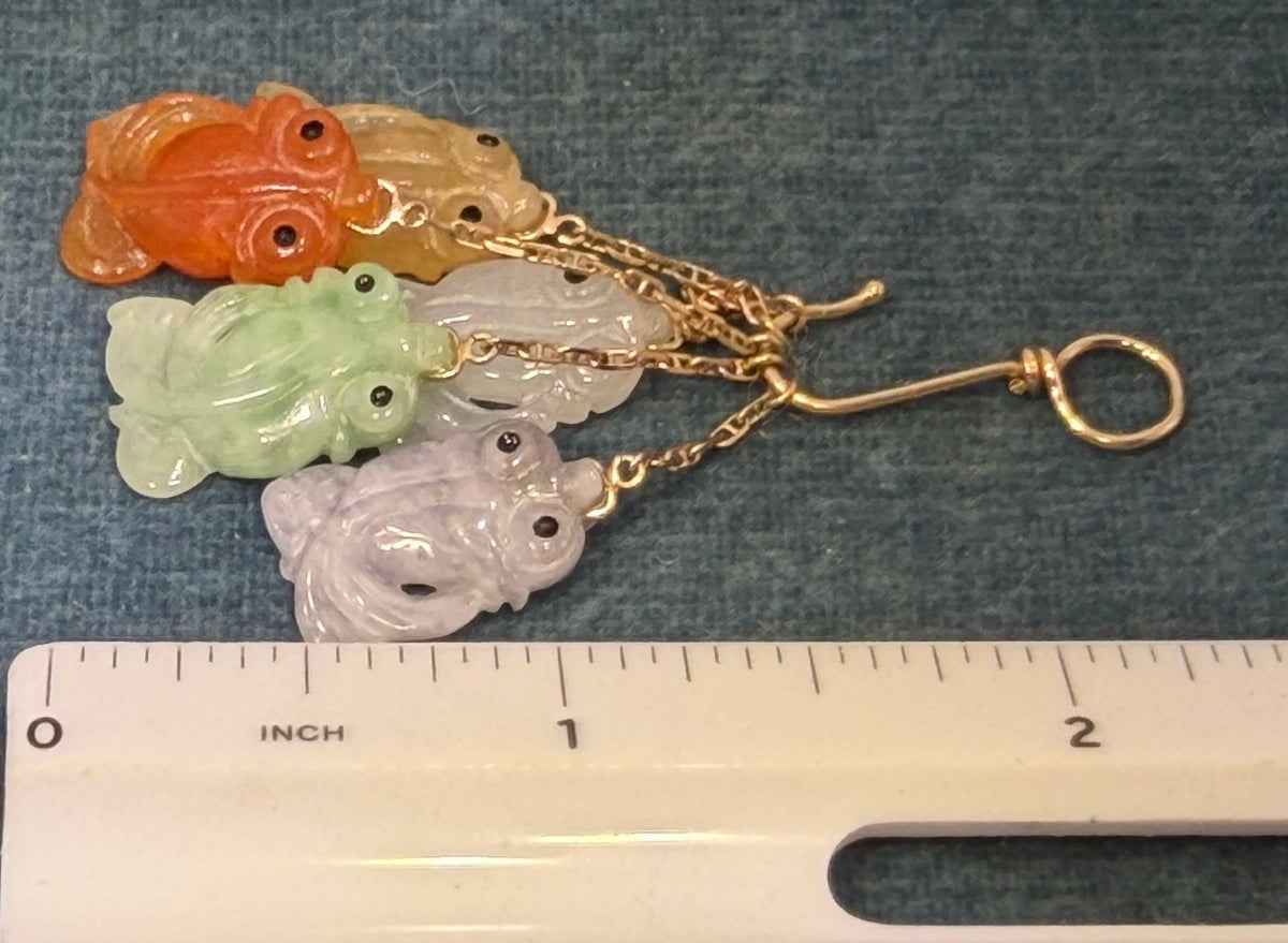 14k Gold Multi-Color Jade Carved Fish on Hook Pendant. 2" + 7.9g Lucky Catch!