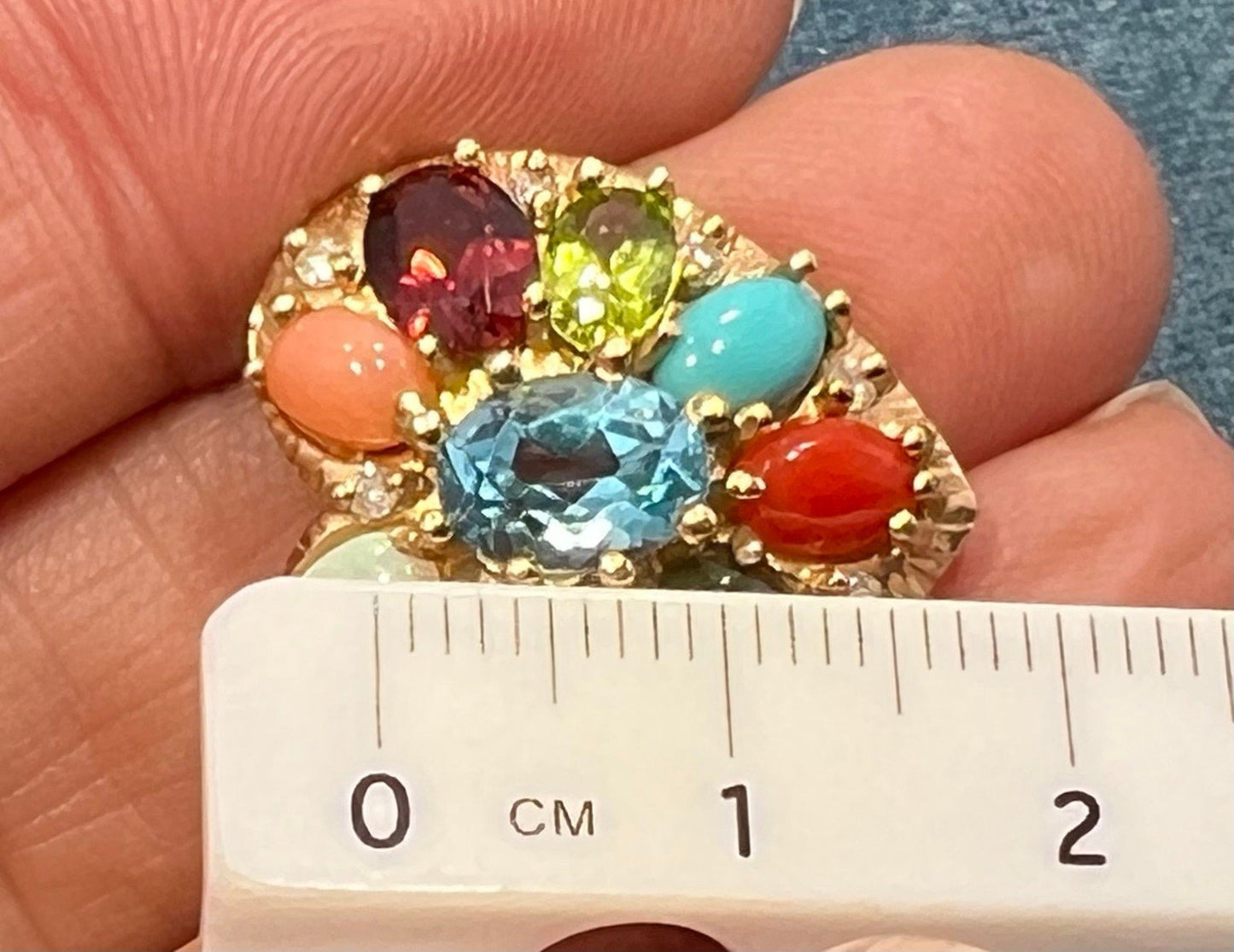 14k Gold Multi-Gem Heart Pendant. Diamond Opal Topaz Turquoise *Video*