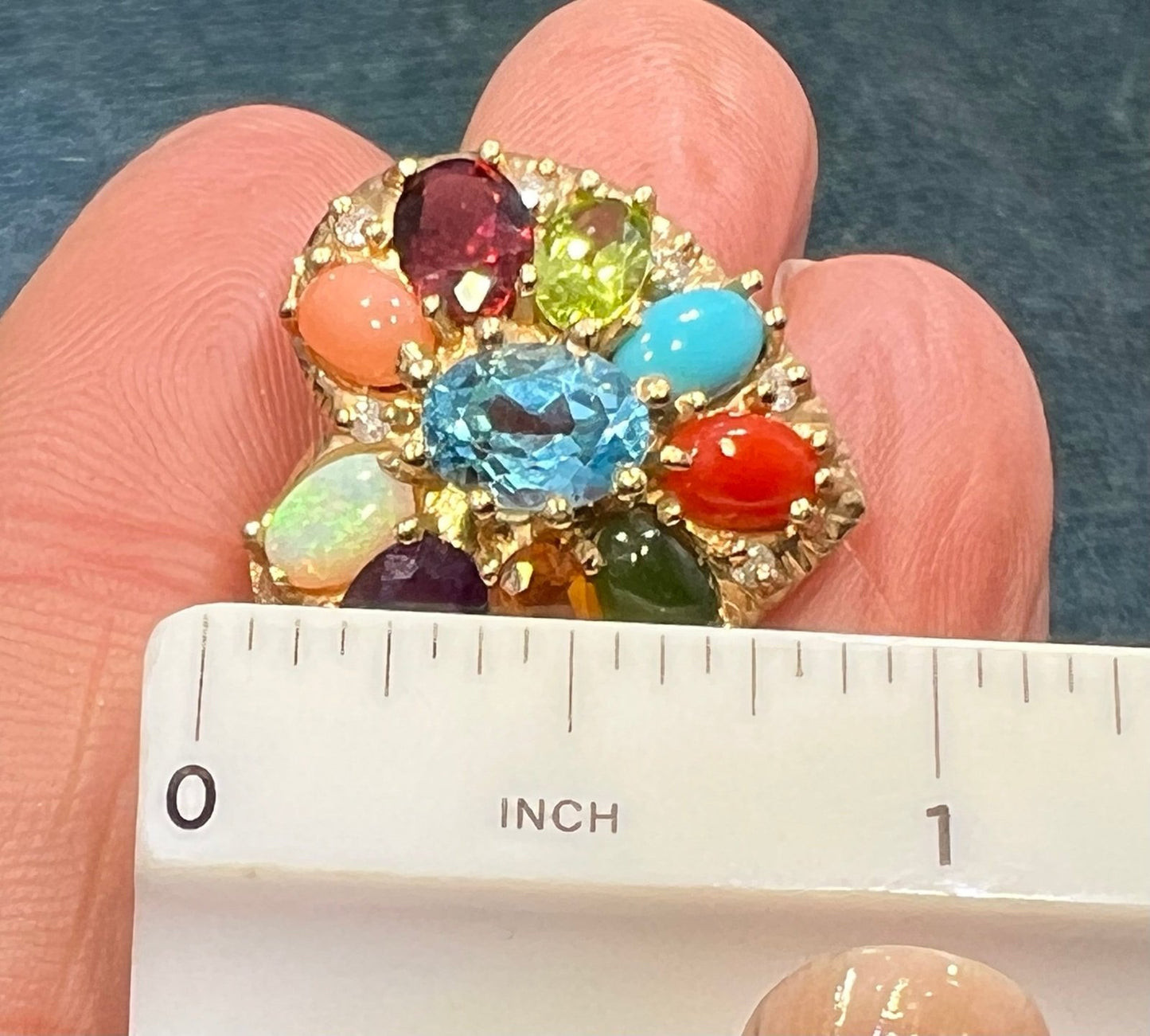 14k Gold Multi-Gem Heart Pendant. Diamond Opal Topaz Turquoise *Video*