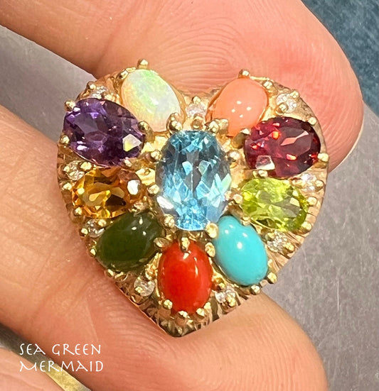 14k Gold Multi-Gem Heart Pendant *Video*