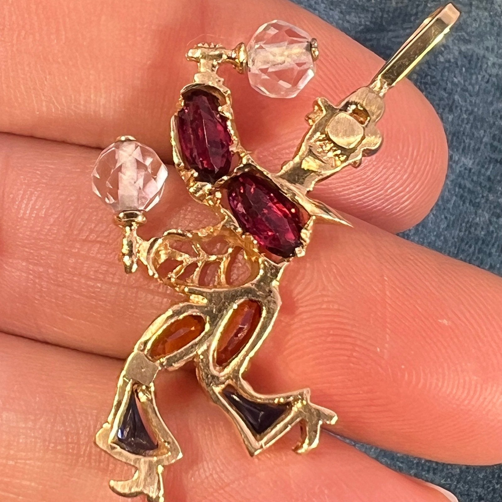 14k Gold Multi-Gem Rio Carnival Dancer Pendant. "Man in Moon" Face *Video*