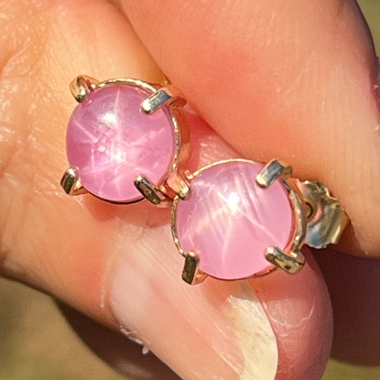 14k Gold Natural Ballerina Pink Star Sapphire Ruby Earrings *Video*