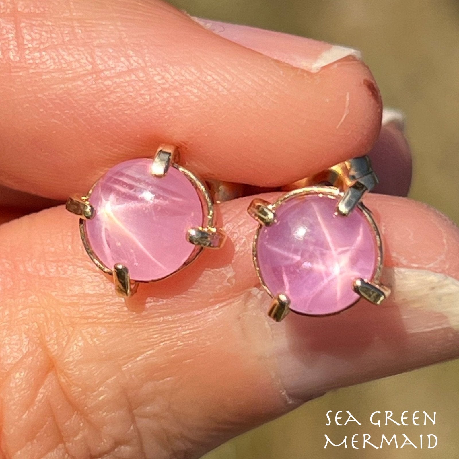 14k Gold Natural Ballerina Pink Star Sapphire Ruby Earrings *Video*