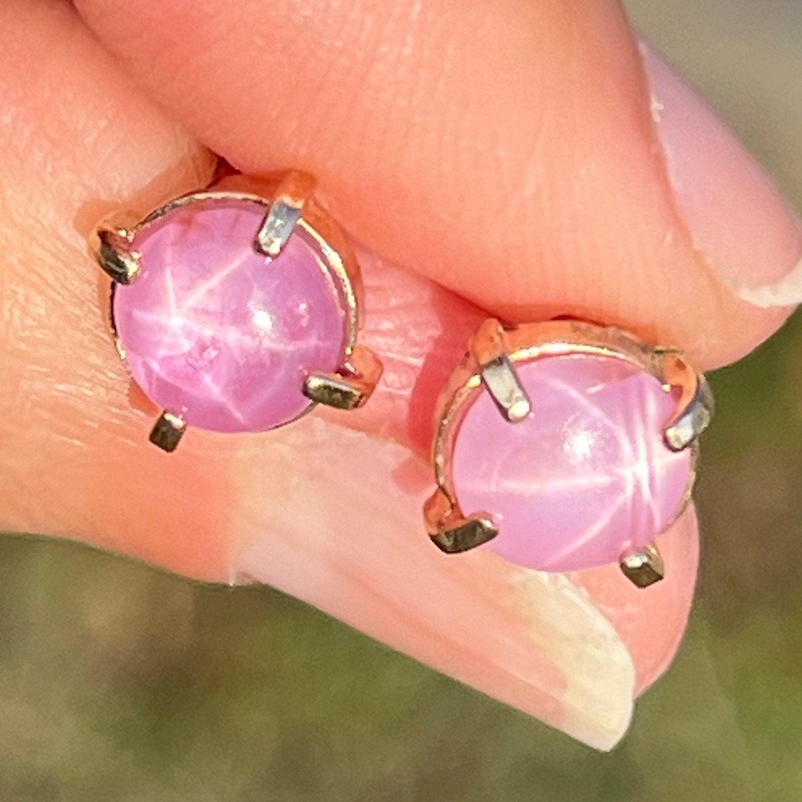 14k Gold Natural Ballerina Pink Star Sapphire Ruby Earrings *Video*