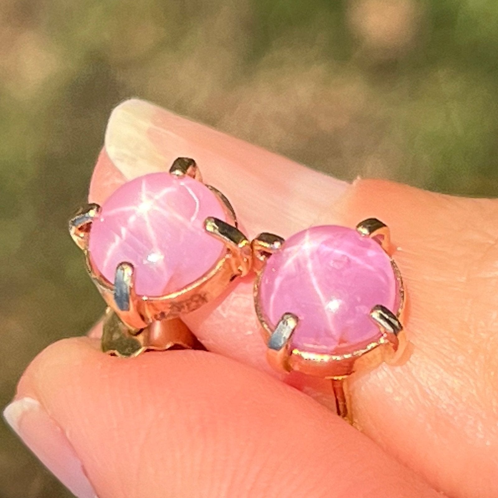 14k Gold Natural Ballerina Pink Star Sapphire Ruby Earrings *Video*