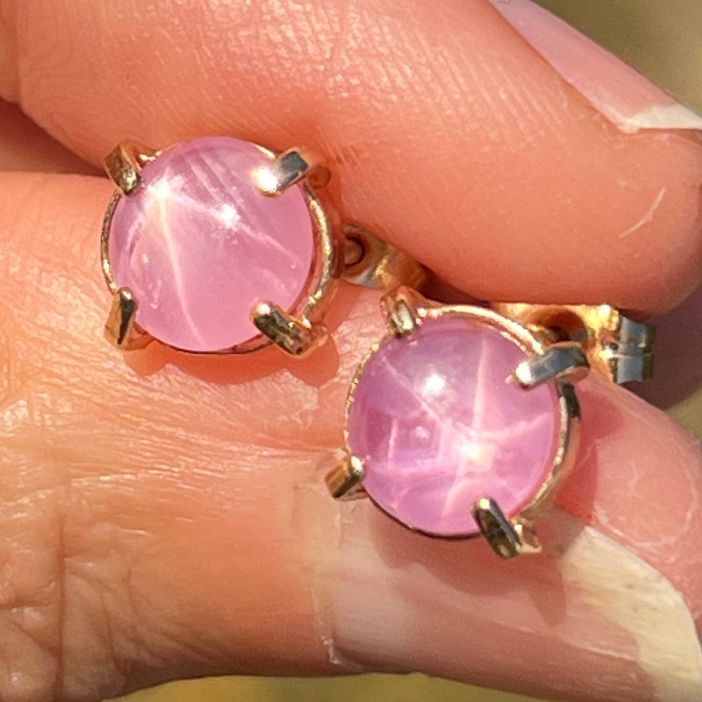 14k Gold Natural Ballerina Pink Star Sapphire Ruby Earrings *Video*