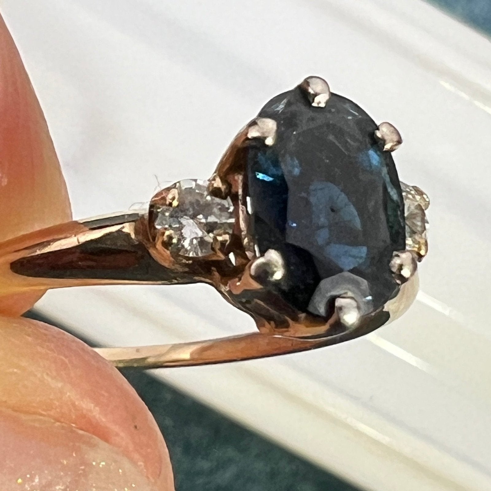 14k Gold Natural Blue Sapphire + Diamond Ring