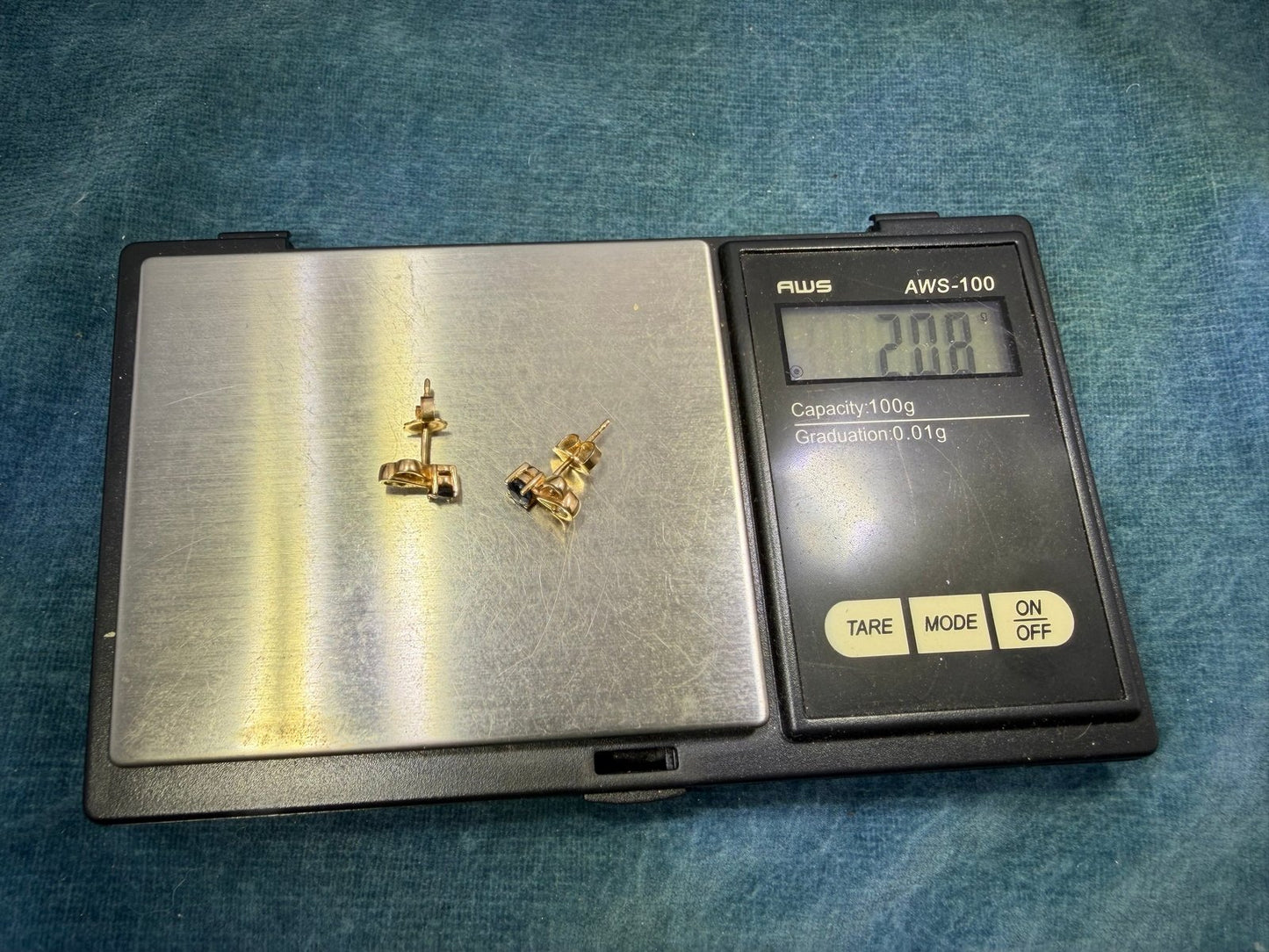 14k Gold Natural Ceylon Blue Sapphire & Diamond Earrings. Art Deco
