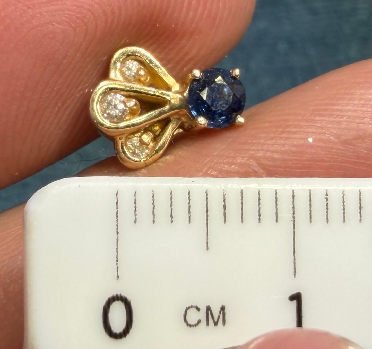14k Gold Natural Ceylon Blue Sapphire & Diamond Earrings. Art Deco