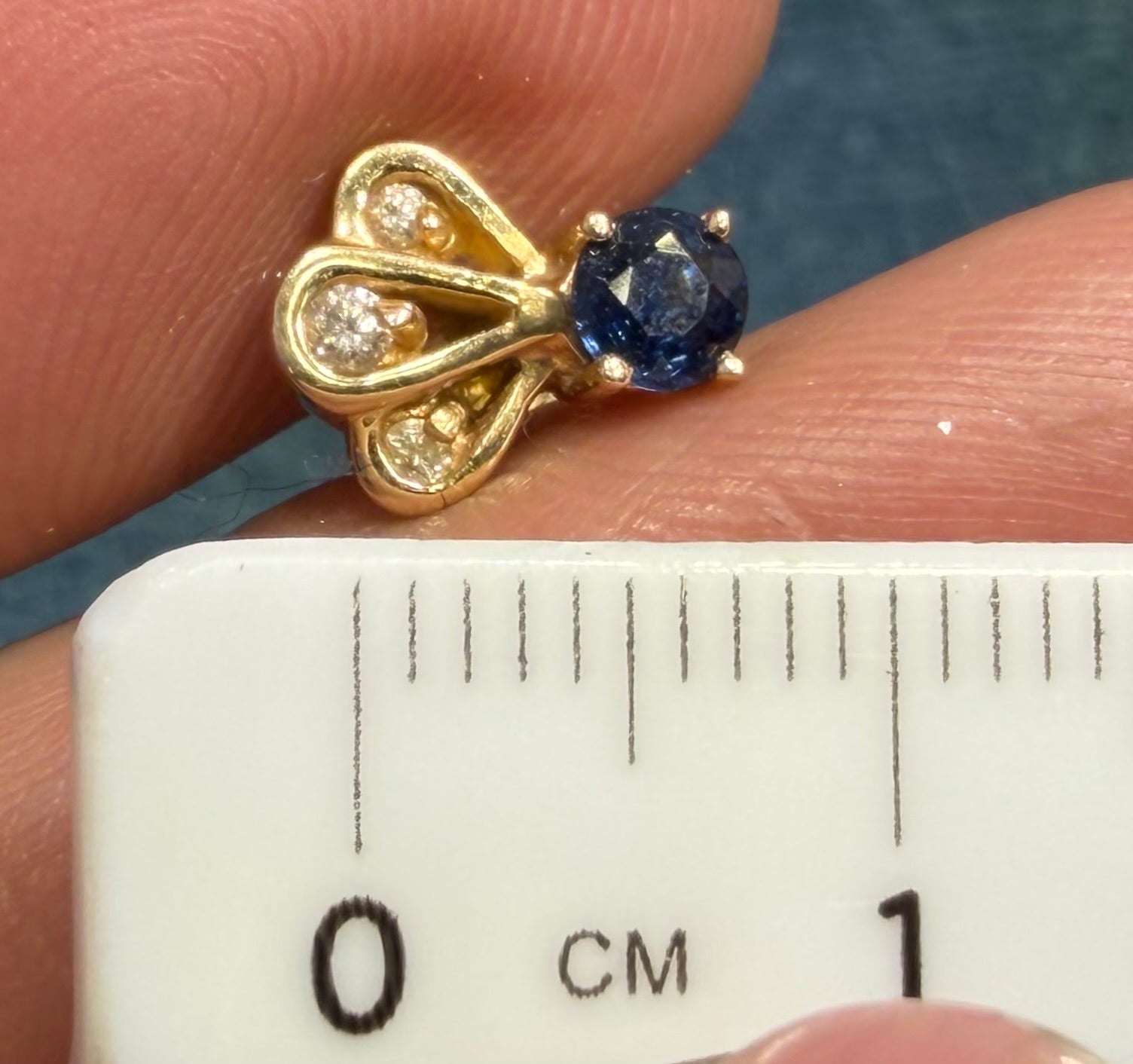 14k Gold Natural Ceylon Blue Sapphire & Diamond Earrings. Art Deco