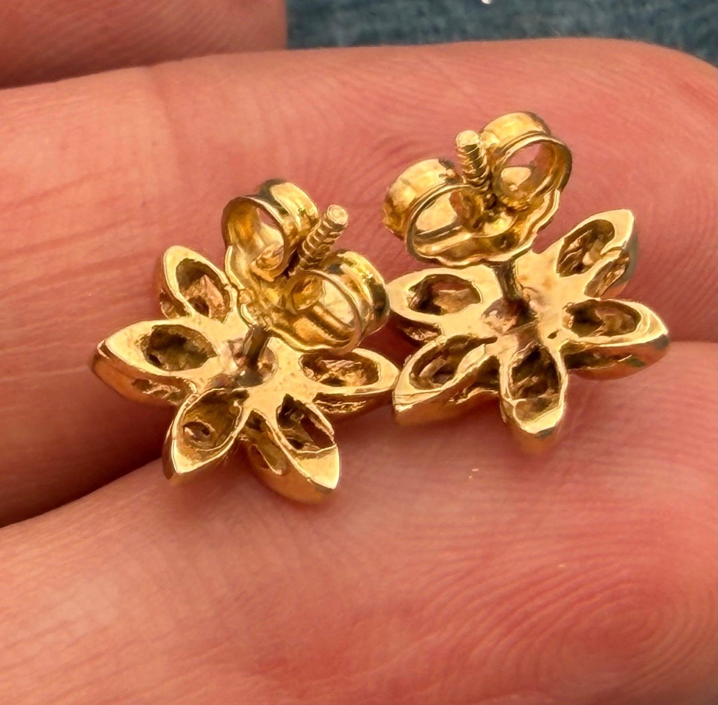 14k Gold Natural Diamond Daisy Sunflower Earrings *Video*