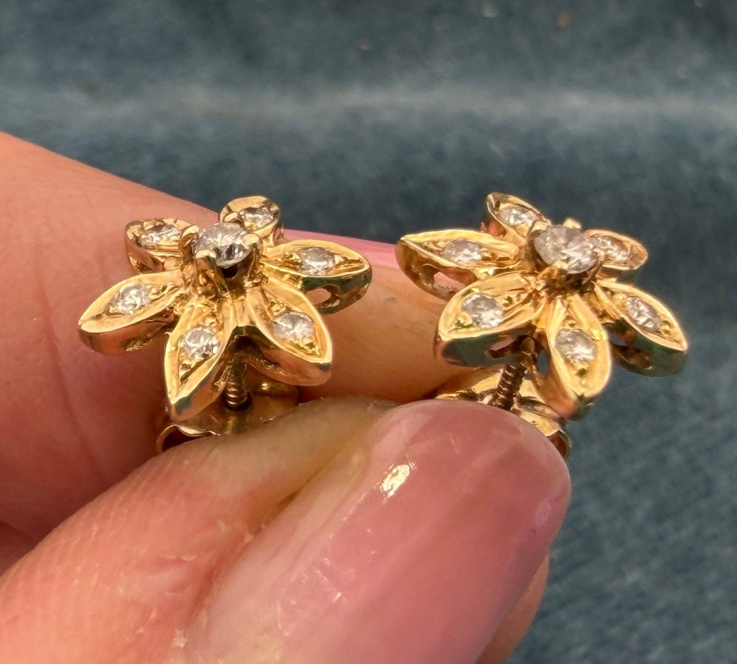 14k Gold Natural Diamond Daisy Sunflower Earrings *Video*