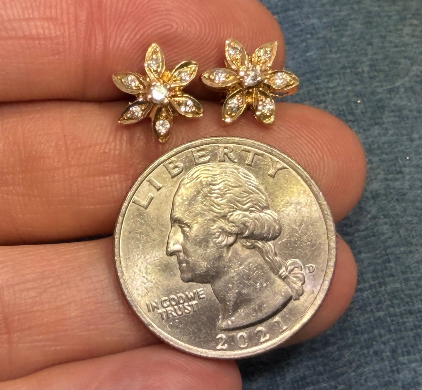 14k Gold Natural Diamond Daisy Sunflower Earrings *Video*