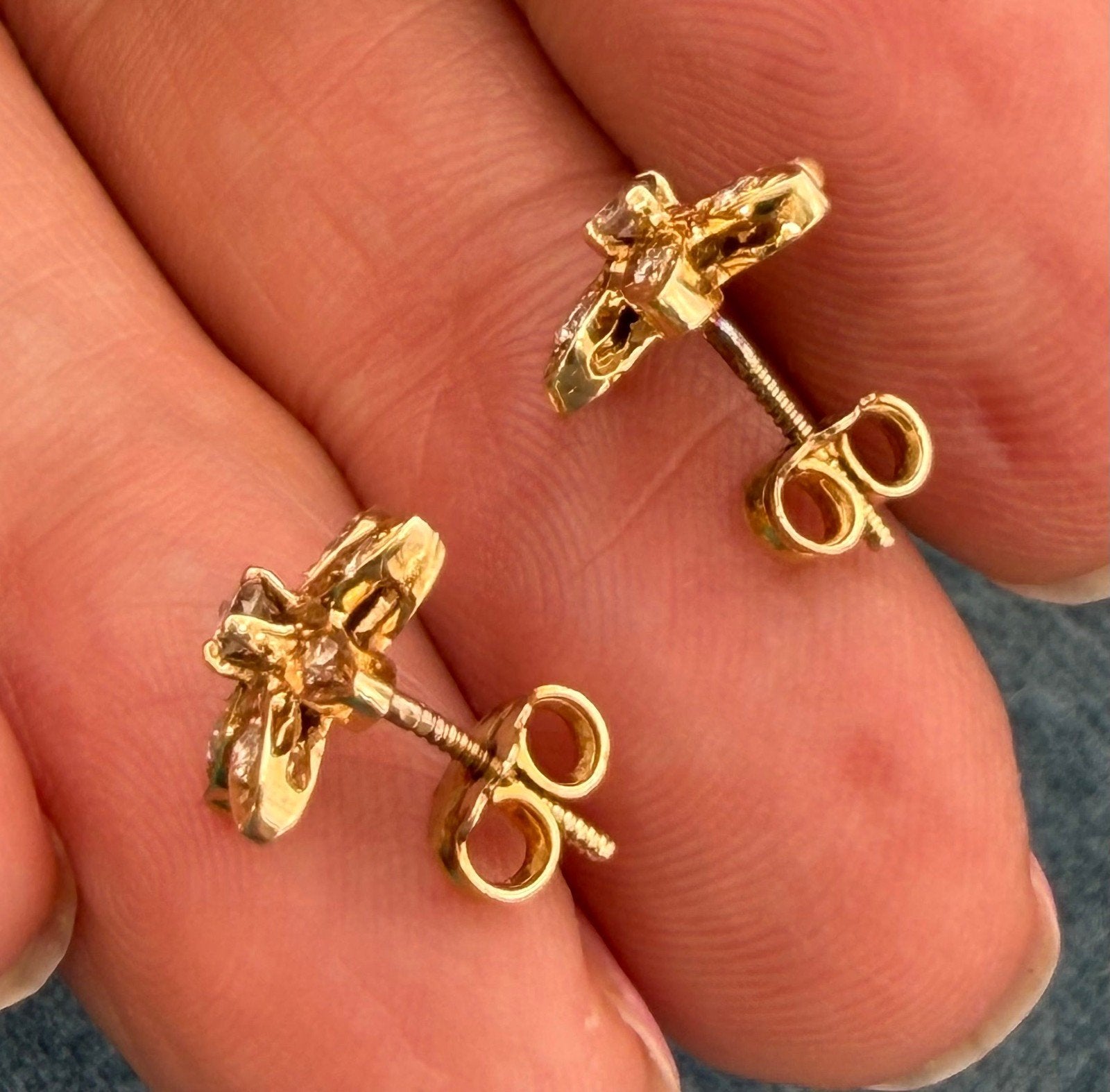 14k Gold Natural Diamond Daisy Sunflower Earrings *Video*