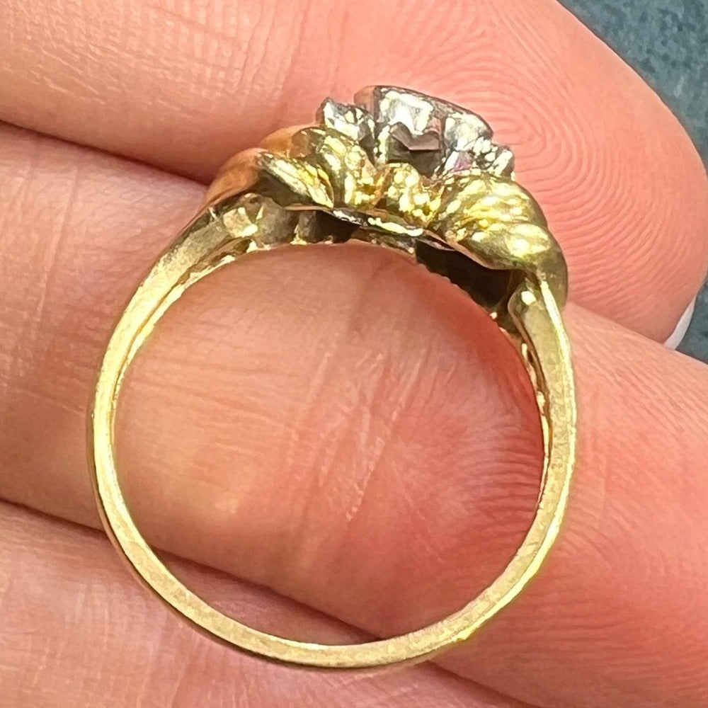 14k Gold Natural Diamond Heart Ring. Bezel-Set