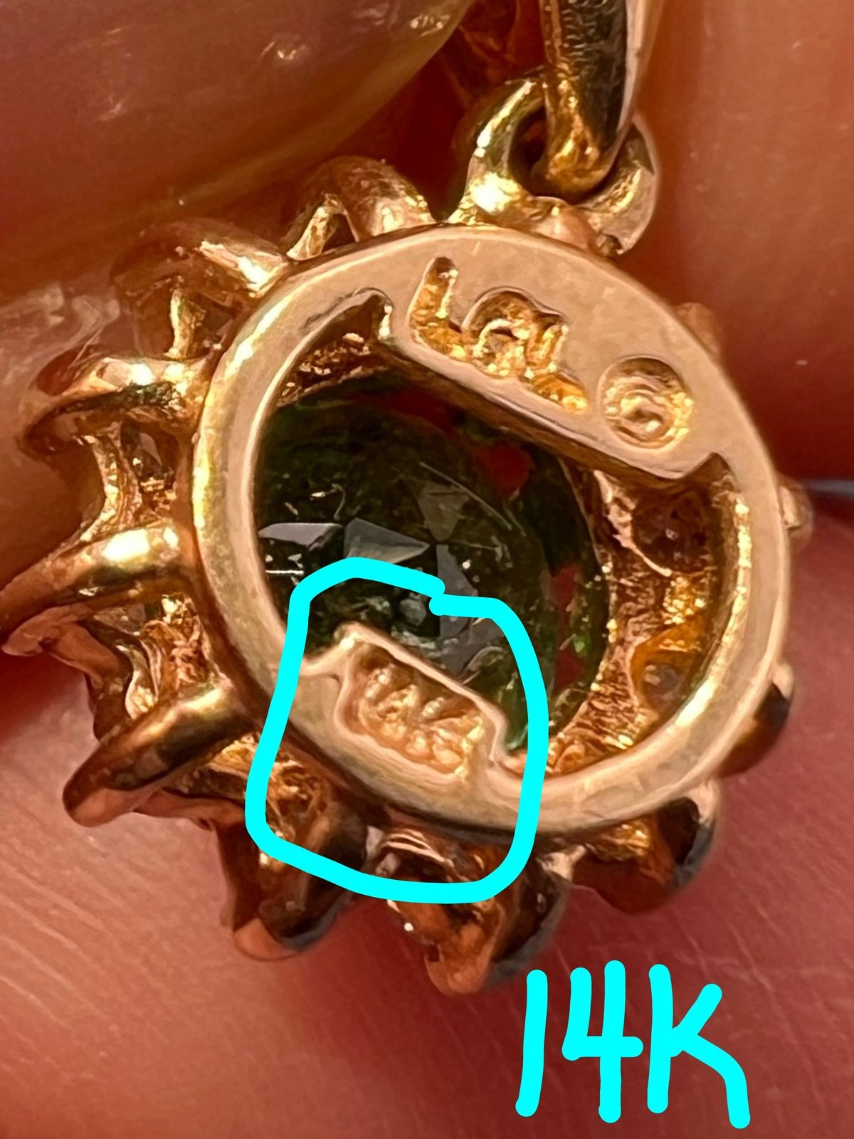 14k Gold Natural Emerald & Diamond Halo Pendant. 1/2" *Video*