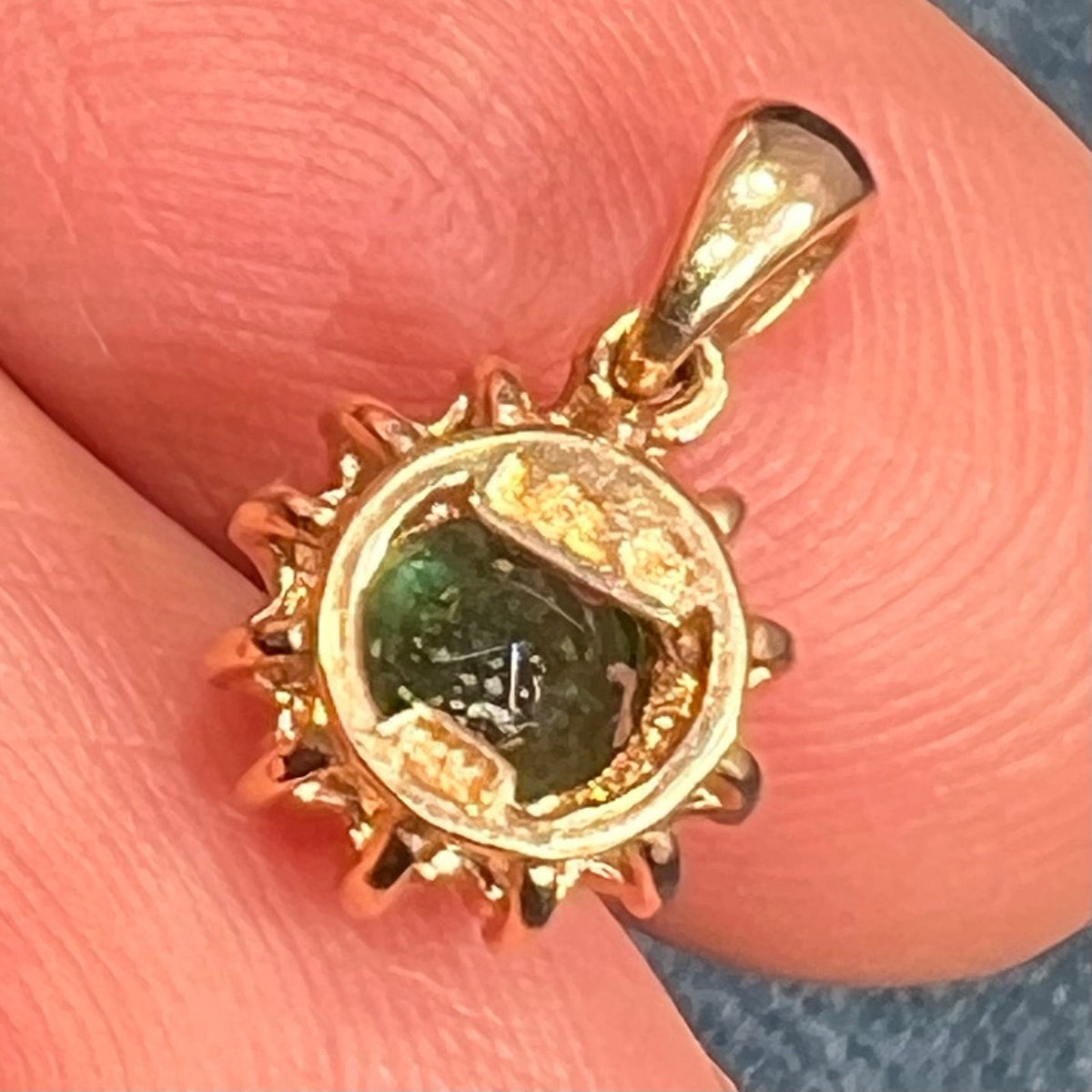 14k Gold Natural Emerald & Diamond Halo Pendant. 1/2" *Video*