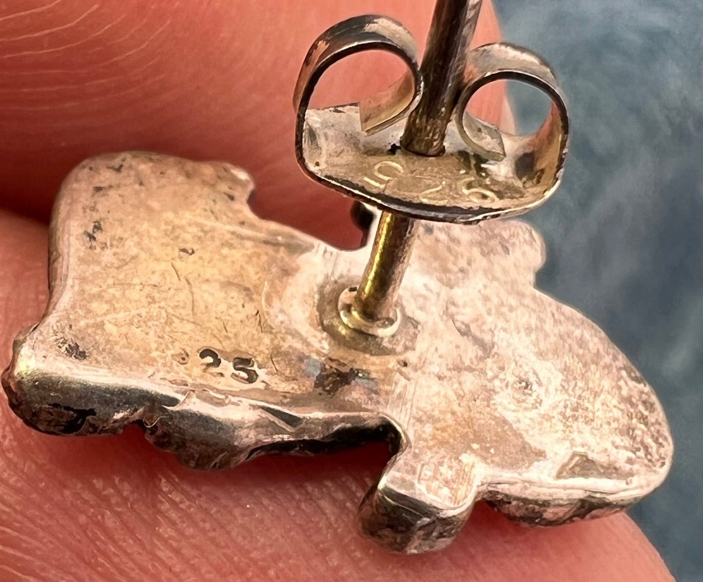14k Gold Nugget + 925 Baby Polar Bear Cub Brother/Sister Earrings. Alaska