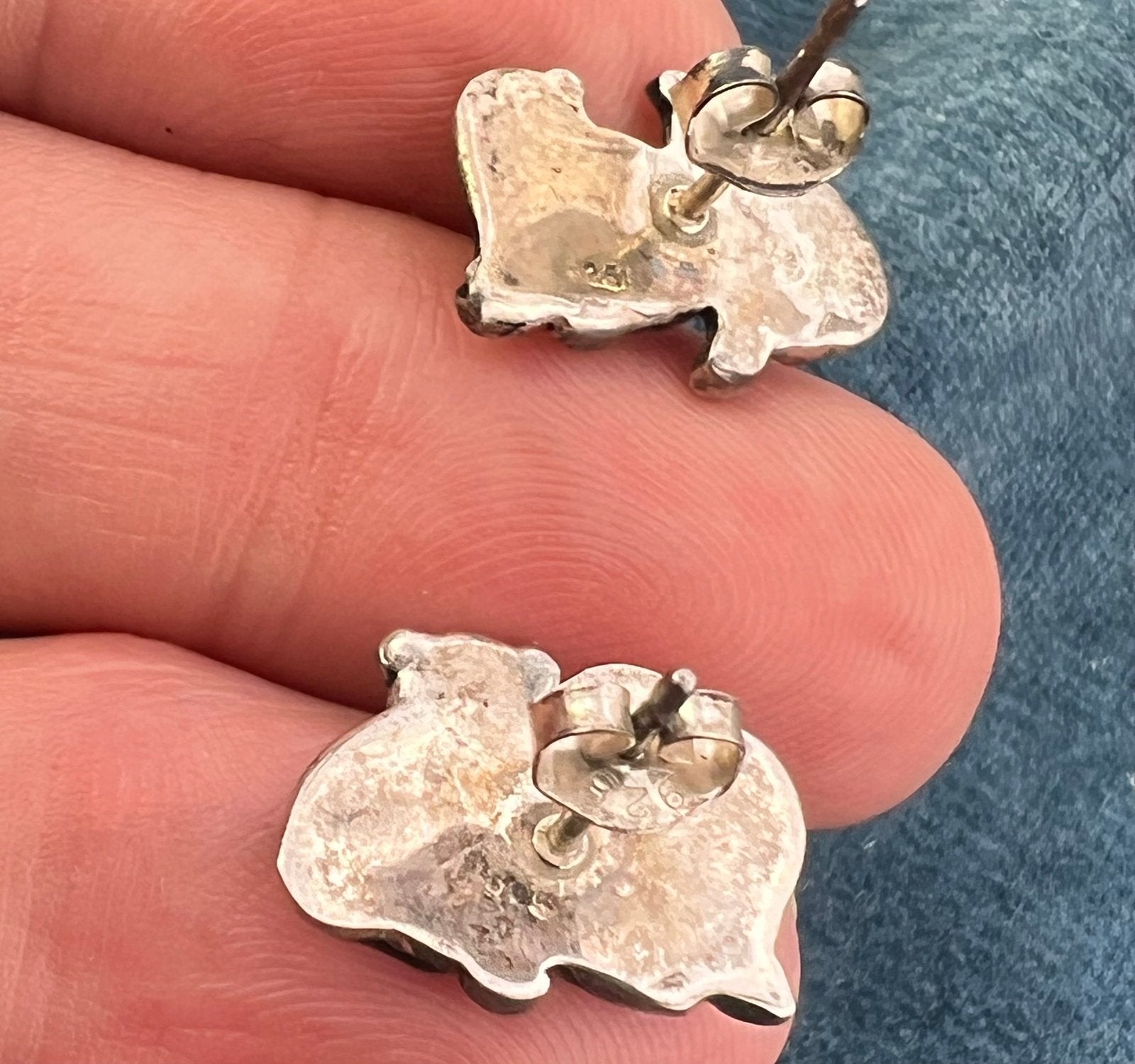 14k Gold Nugget + 925 Baby Polar Bear Cub Brother/Sister Earrings. Alaska