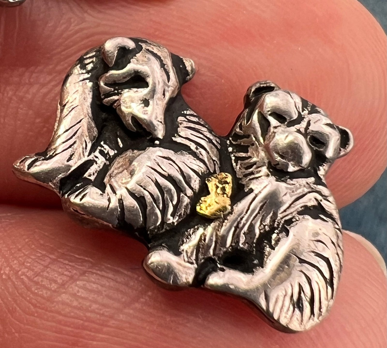 14k Gold Nugget + 925 Baby Polar Bear Cub Brother/Sister Earrings. Alaska