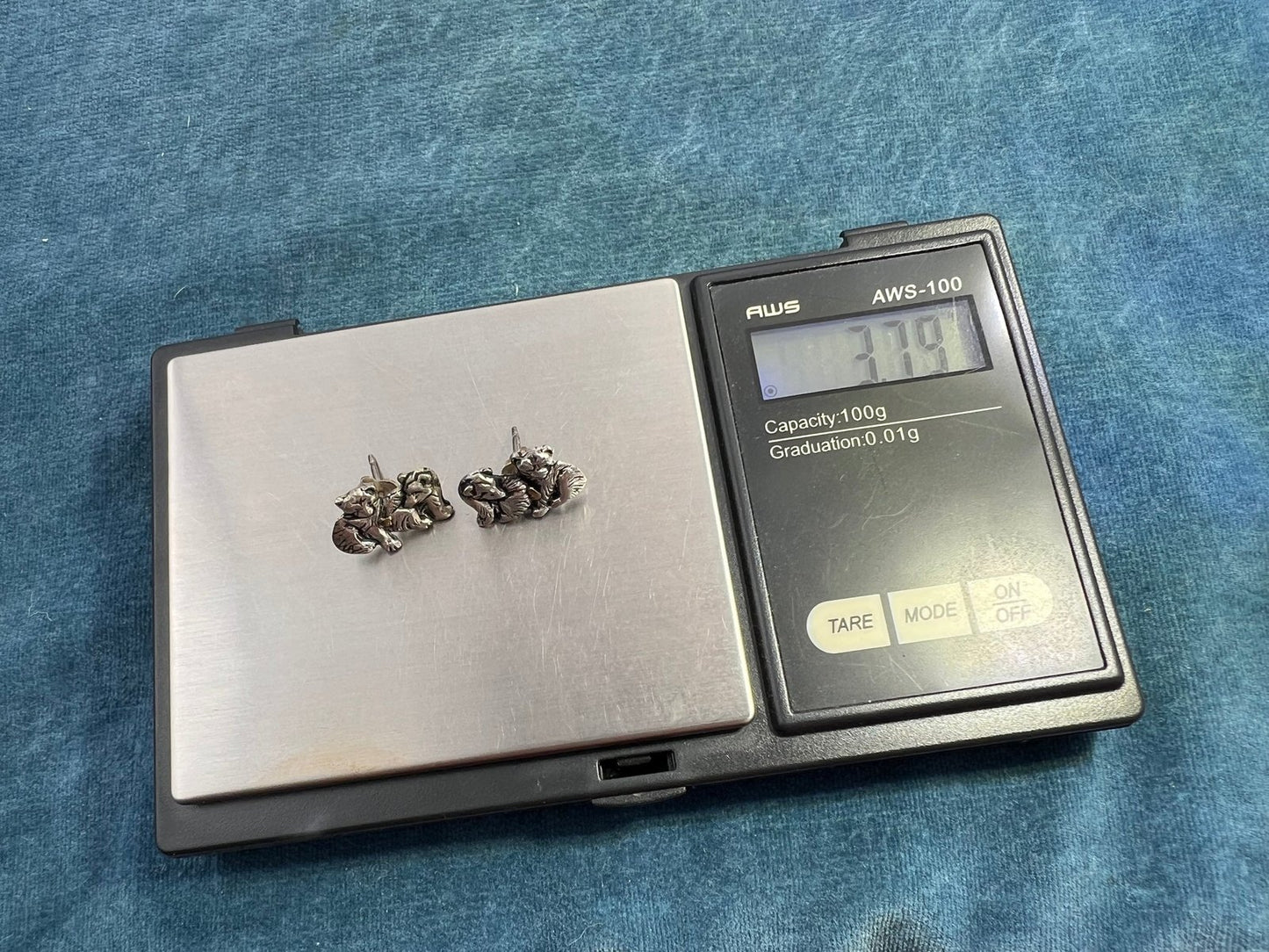 14k Gold Nugget + 925 Baby Polar Bear Cub Brother/Sister Earrings. Alaska