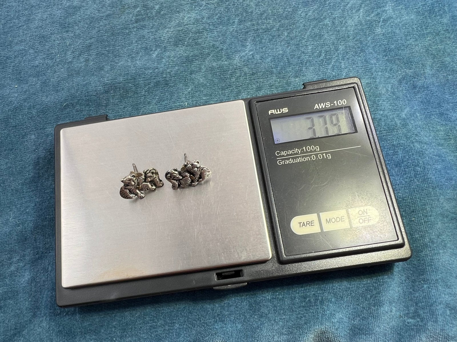 14k Gold Nugget + 925 Baby Polar Bear Cub Brother/Sister Earrings. Alaska