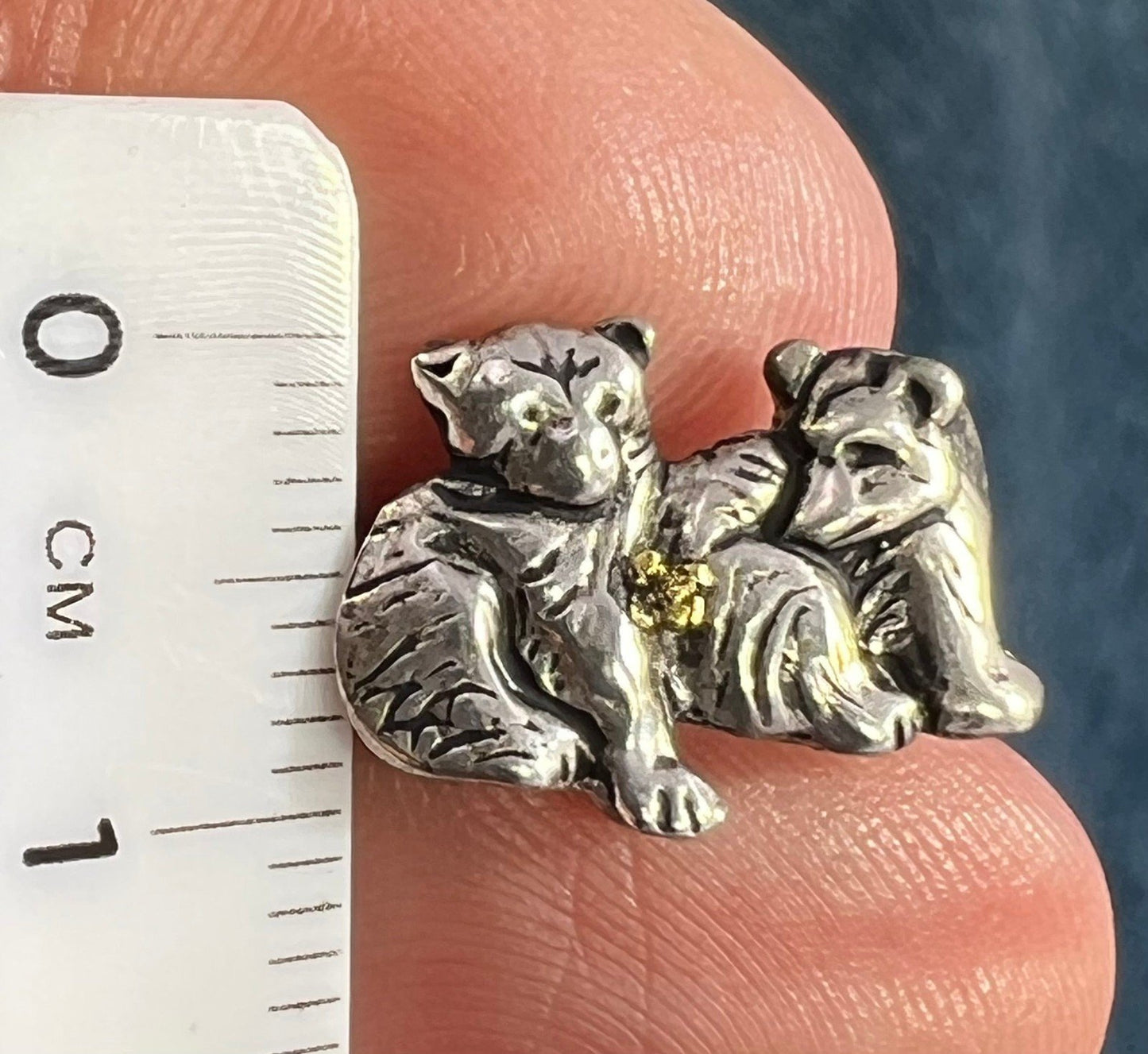 14k Gold Nugget + 925 Baby Polar Bear Cub Brother/Sister Earrings. Alaska