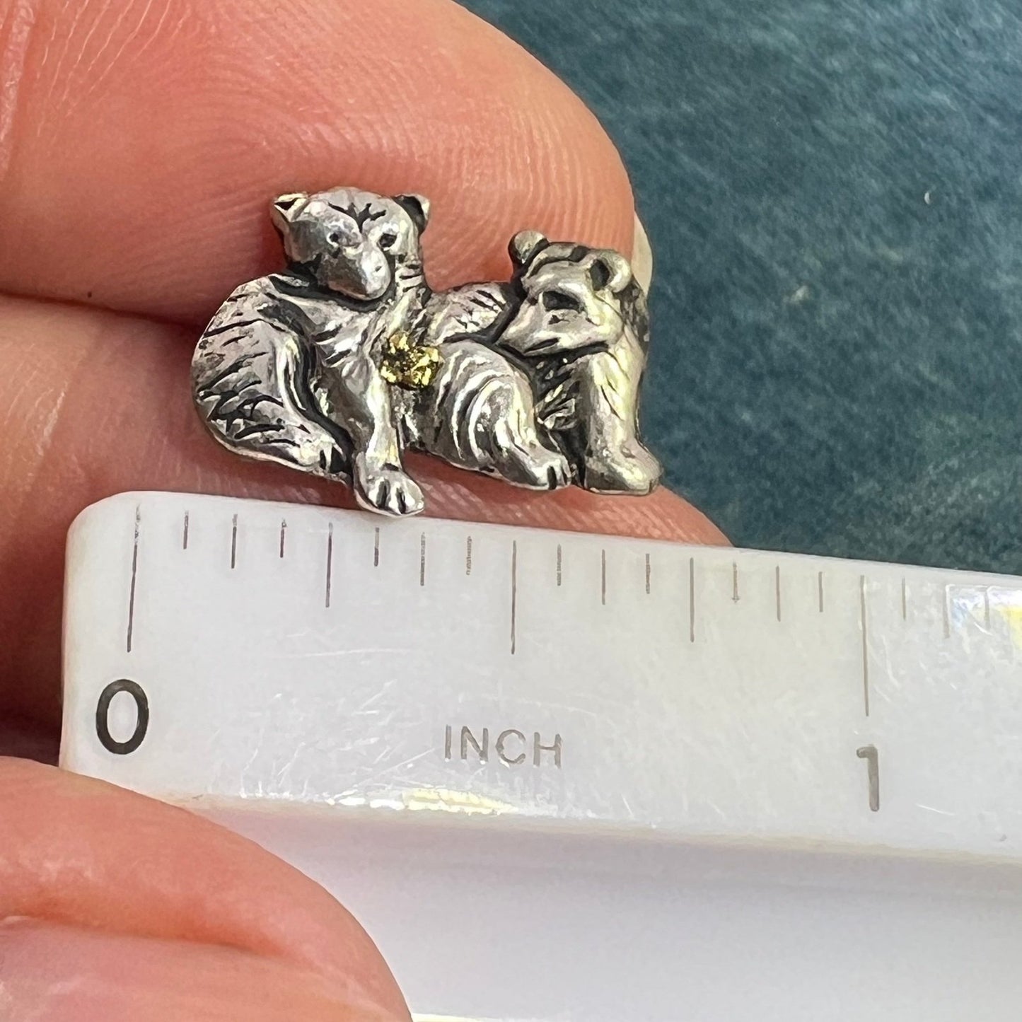 14k Gold Nugget + 925 Baby Polar Bear Cub Brother/Sister Earrings. Alaska