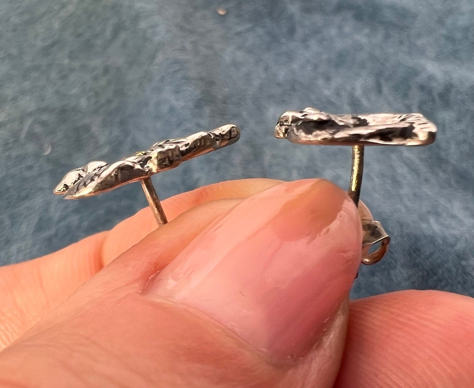 14k Gold Nugget + 925 Baby Polar Bear Cub Brother/Sister Earrings. Alaska