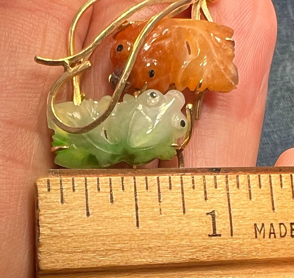 14k Gold OCTOPUS with Carved Jade KOI Fish Pendant. 2"