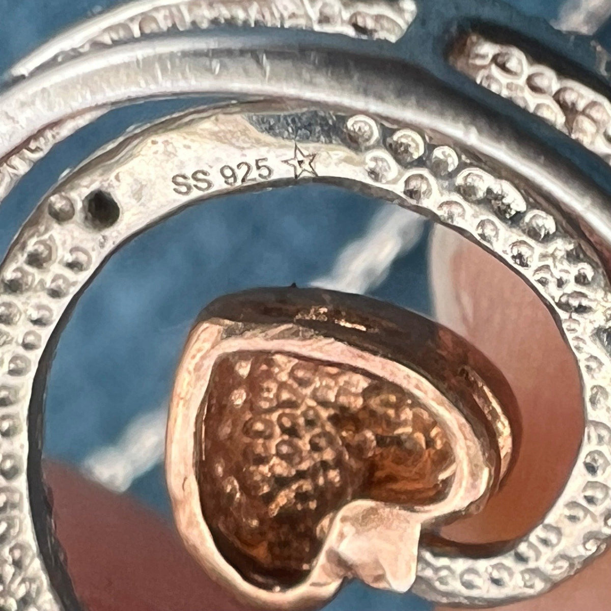 14k Gold Ocean Wave Circle Pendant w Dangling Teardrop Diamond
