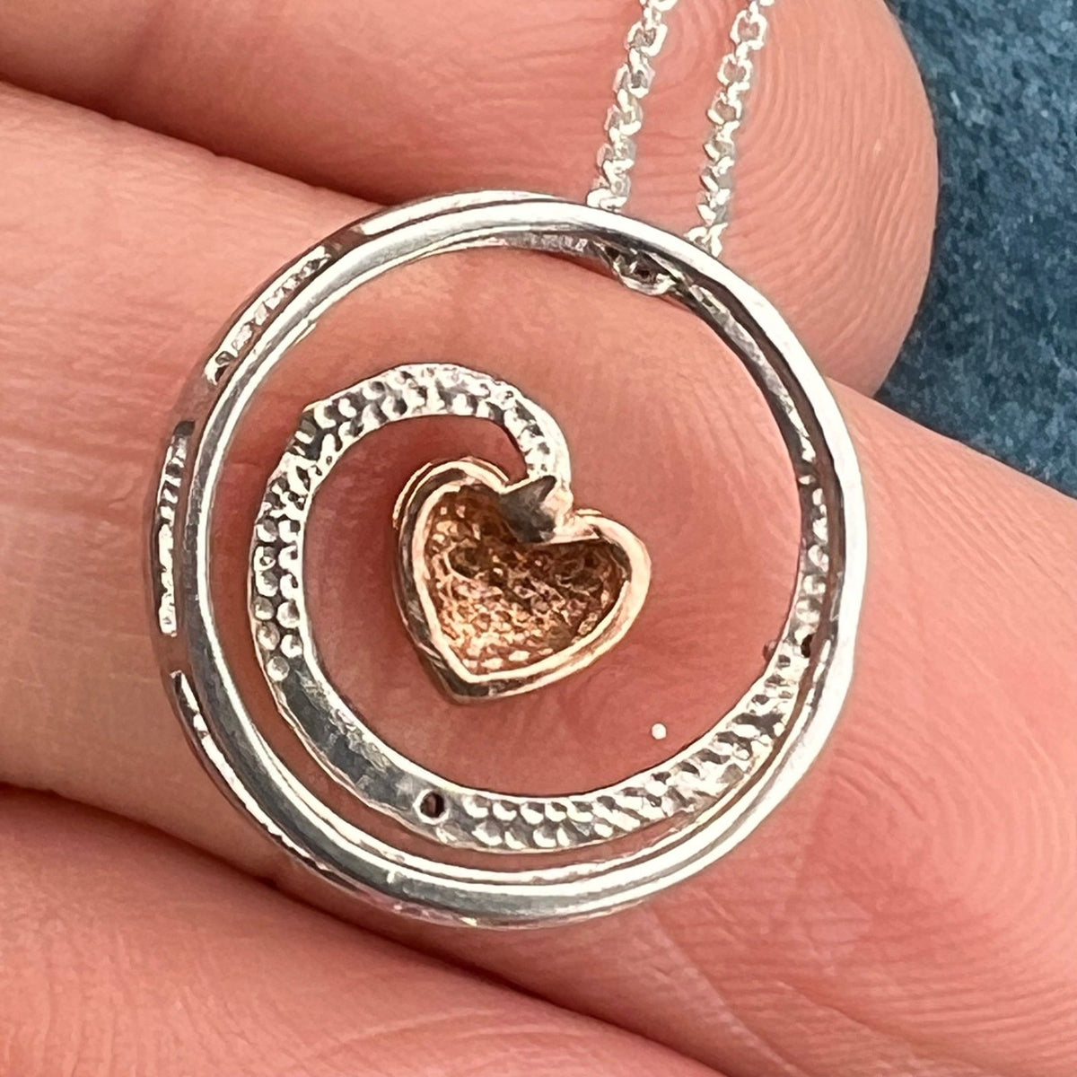 14k Gold Ocean Wave Circle Pendant w Dangling Teardrop Diamond