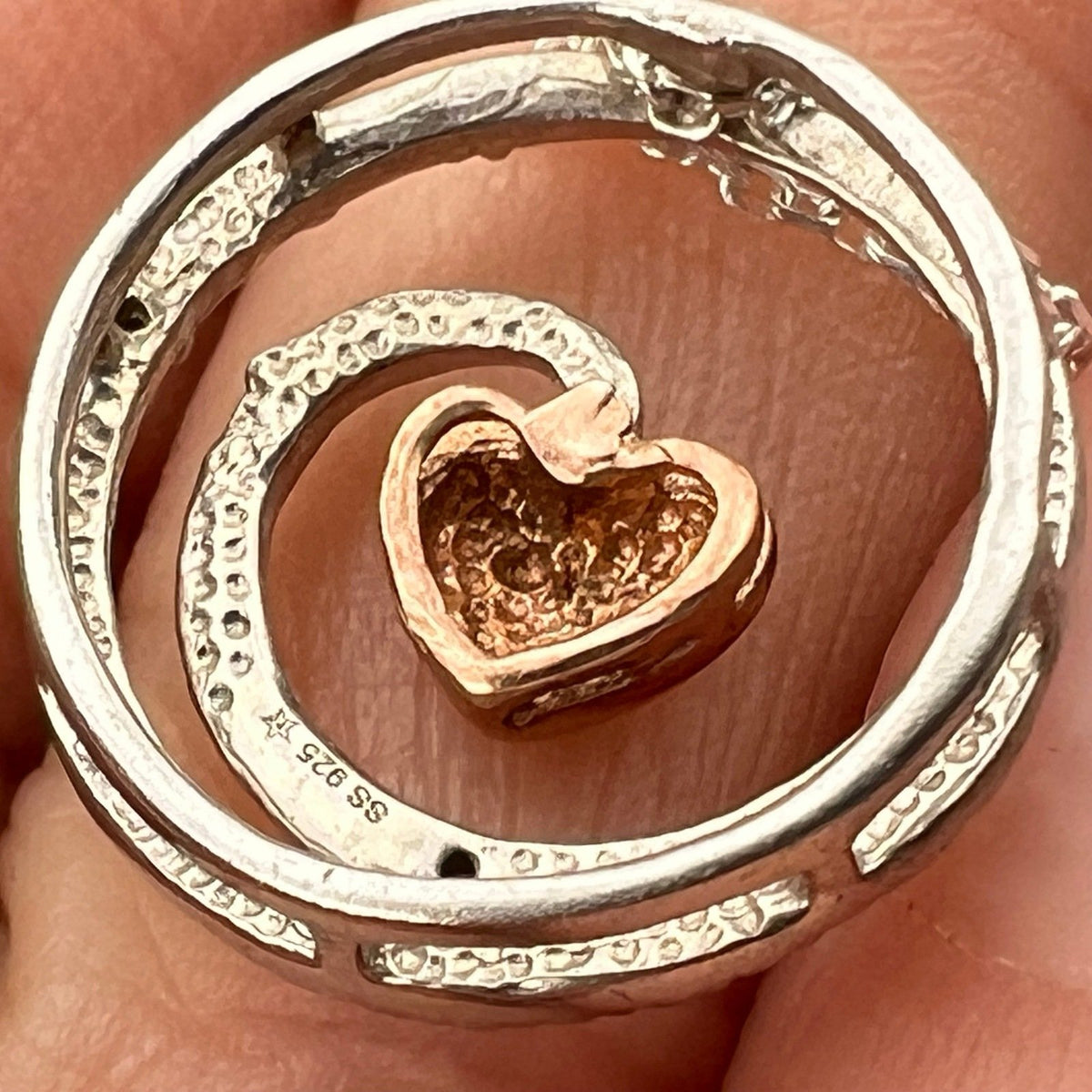 14k Gold Ocean Wave Circle Pendant w Dangling Teardrop Diamond