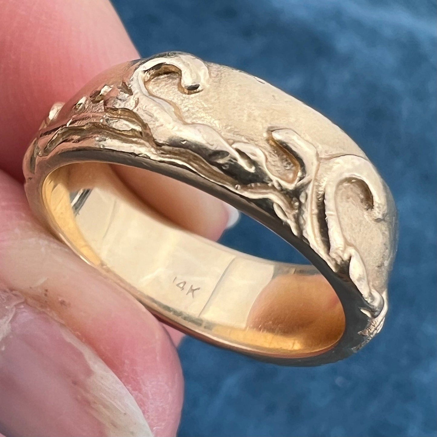 14k Gold Ocean Waves Eternity Wedding Band. Wide Ring *Video*