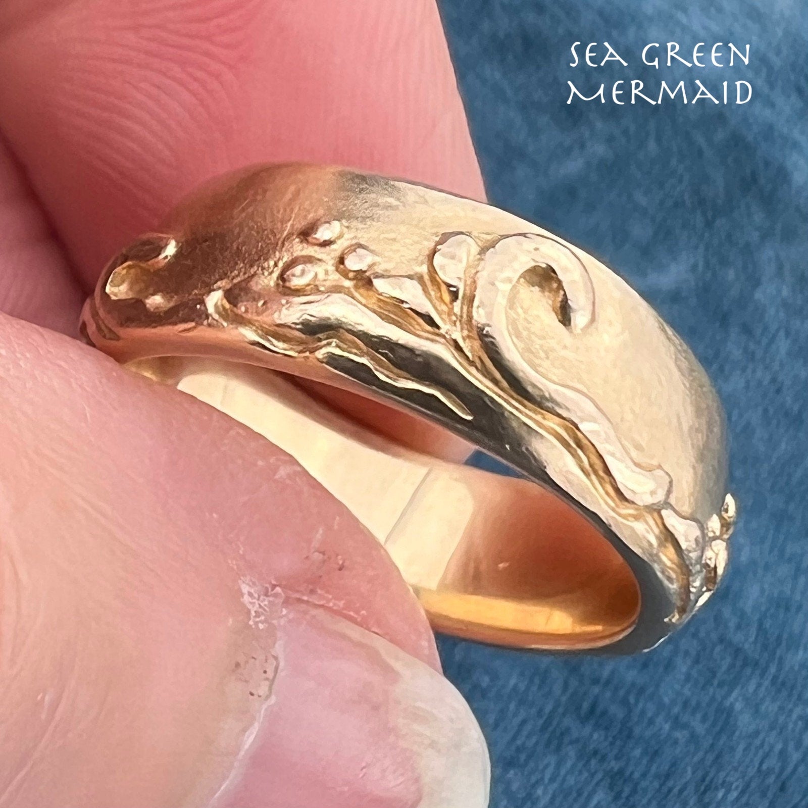 14k Gold Ocean Waves Eternity Wedding Band. Wide Ring *Video*