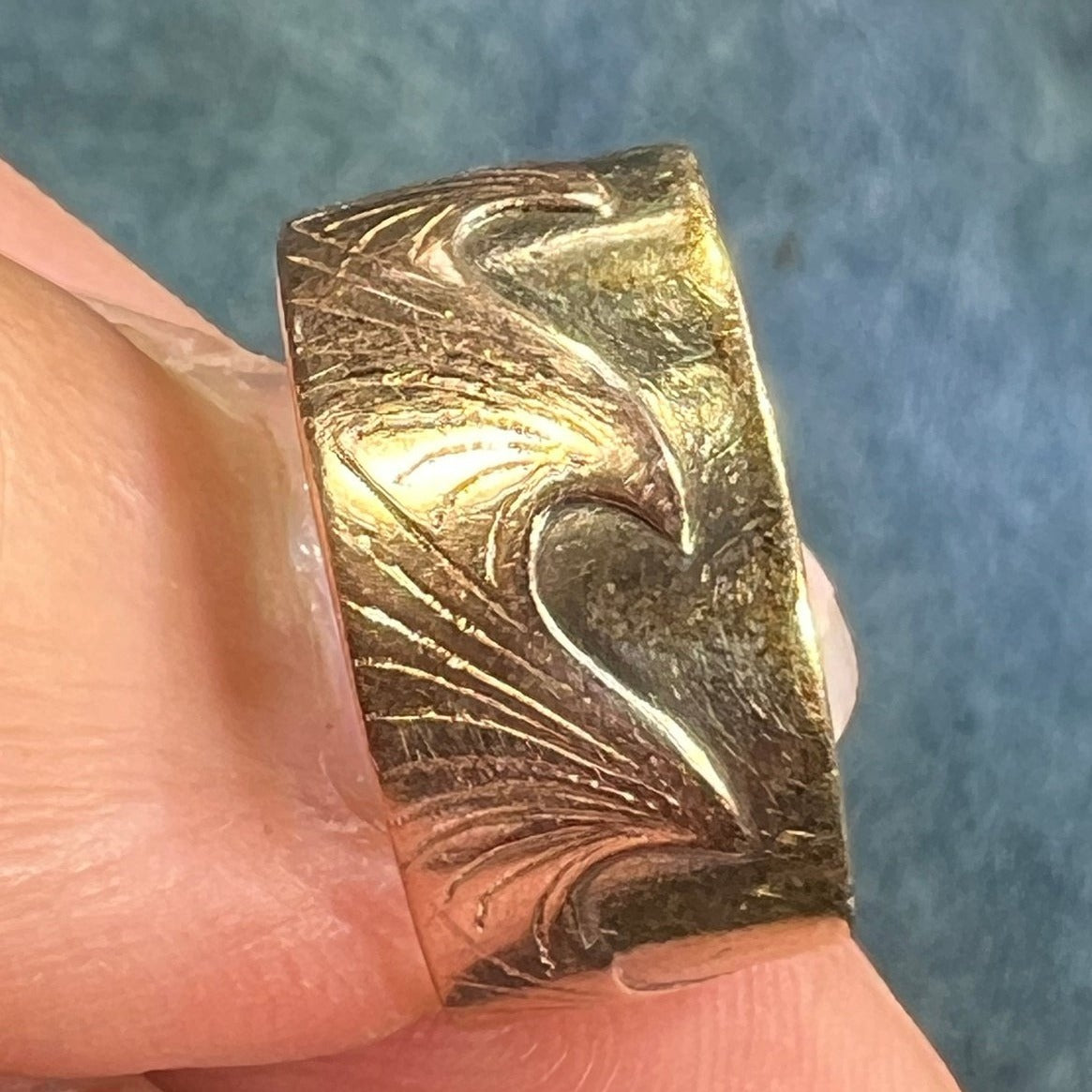 14k Gold Ocean Waves on 925 Eternity Ring. Wide Cigar Band **Video*