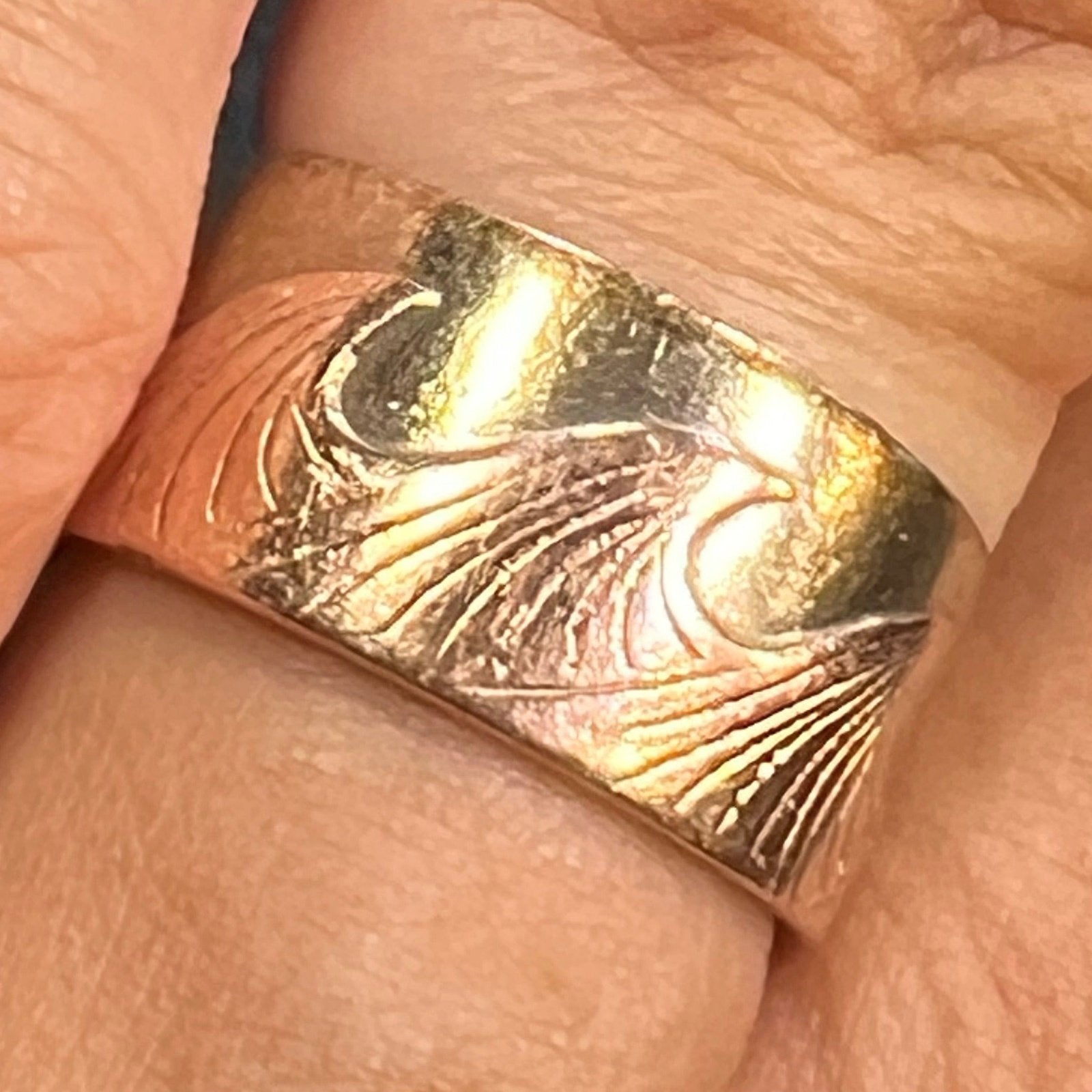 14k Gold Ocean Waves on 925 Eternity Ring. Wide Cigar Band **Video*