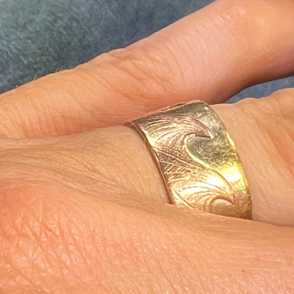 14k Gold Ocean Waves on 925 Eternity Ring. Wide Cigar Band **Video*