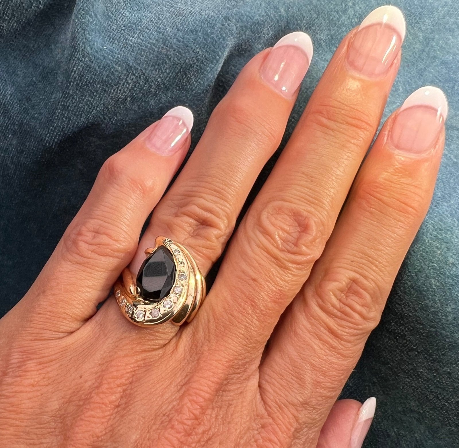 14k Gold Onyx Ring w Diamonds. Ocean Wave 3/4" + 9.5g *Video*