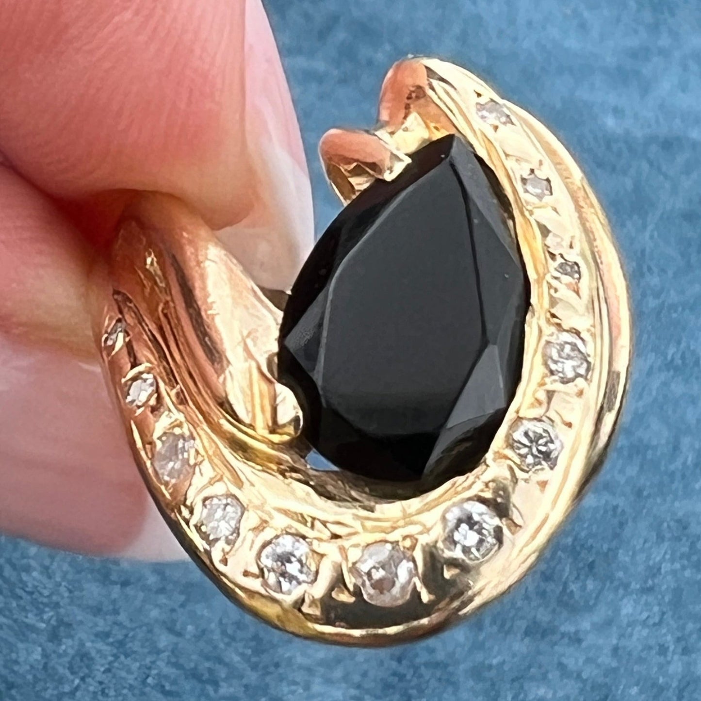 14k Gold Onyx Ring w Diamonds. Ocean Wave 3/4" + 9.5g *Video*