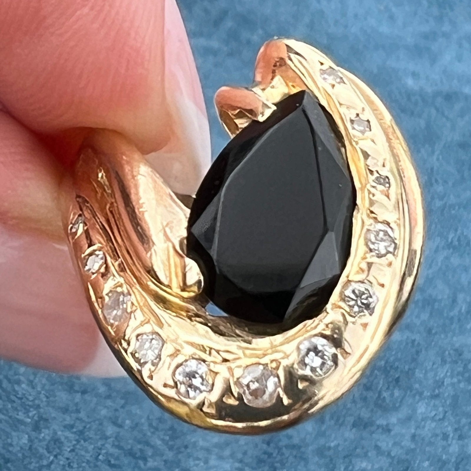 14k Gold Onyx Ring w Diamonds. Ocean Wave 3/4" + 9.5g *Video*