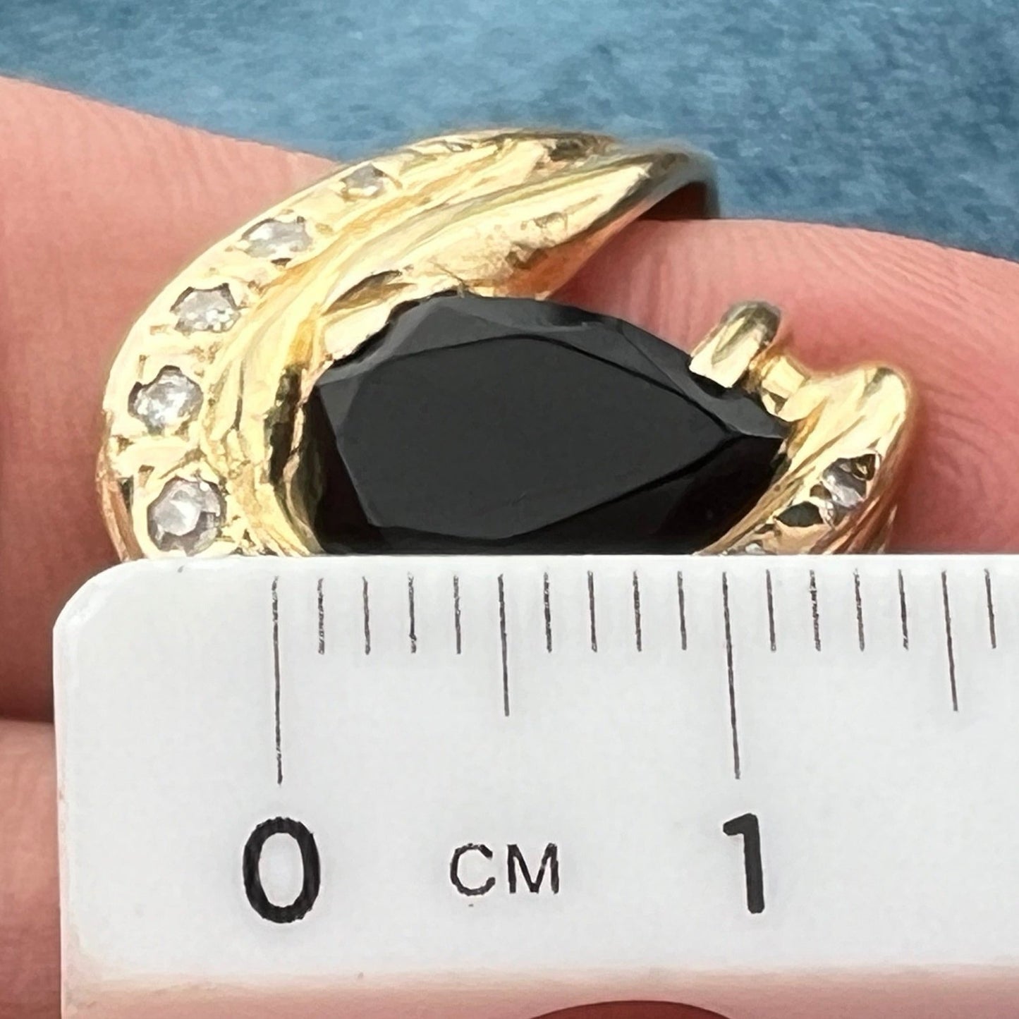 14k Gold Onyx Ring w Diamonds. Ocean Wave 3/4" + 9.5g *Video*