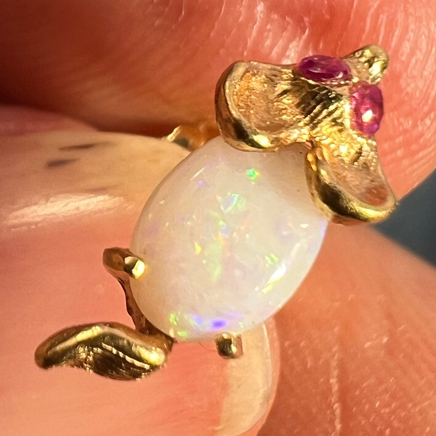 14k Gold Opal & Ruby Mouse *SINGLE* Earring. TINY! *Video*