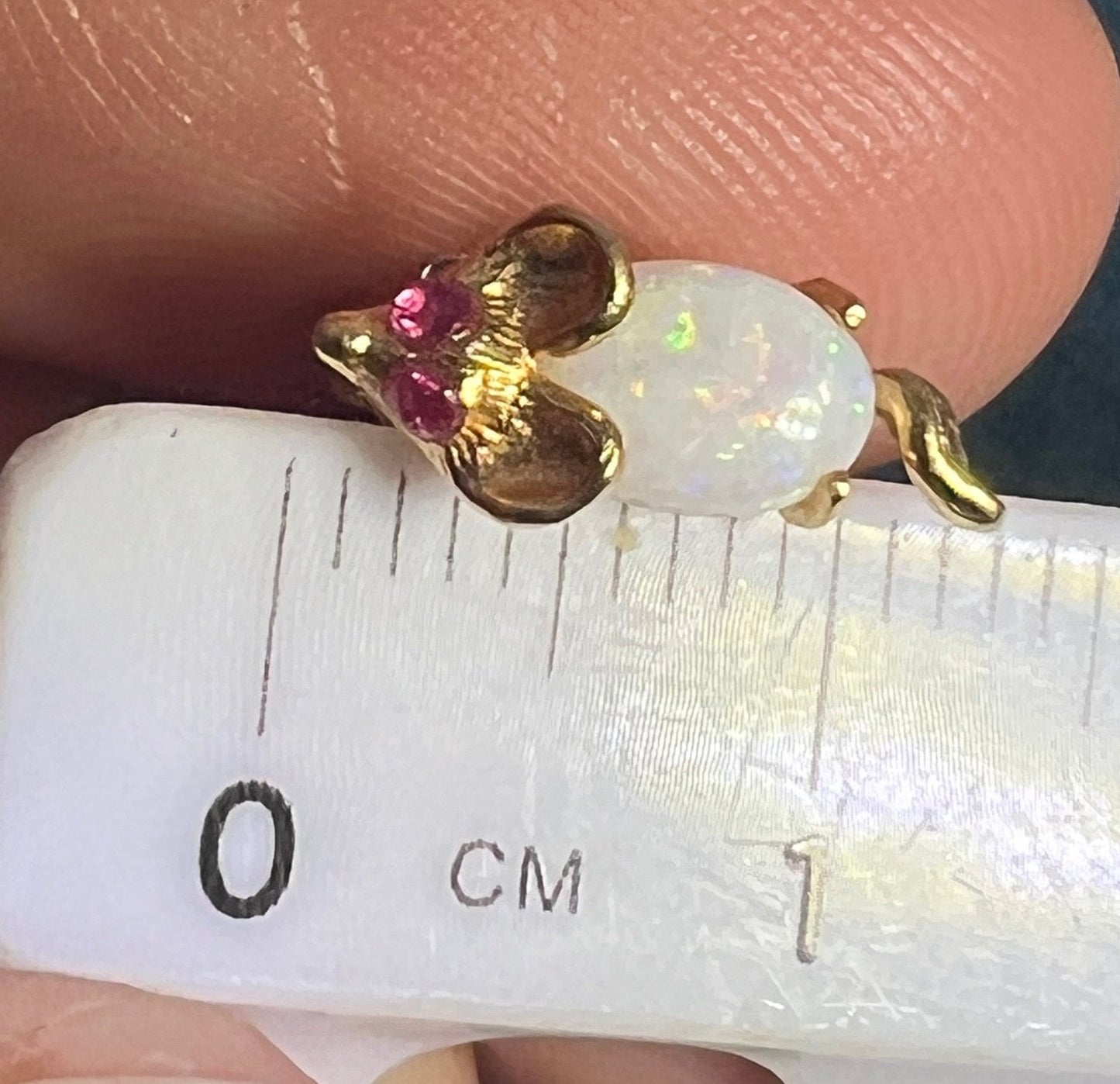 14k Gold Opal & Ruby Mouse *SINGLE* Earring. TINY! *Video*