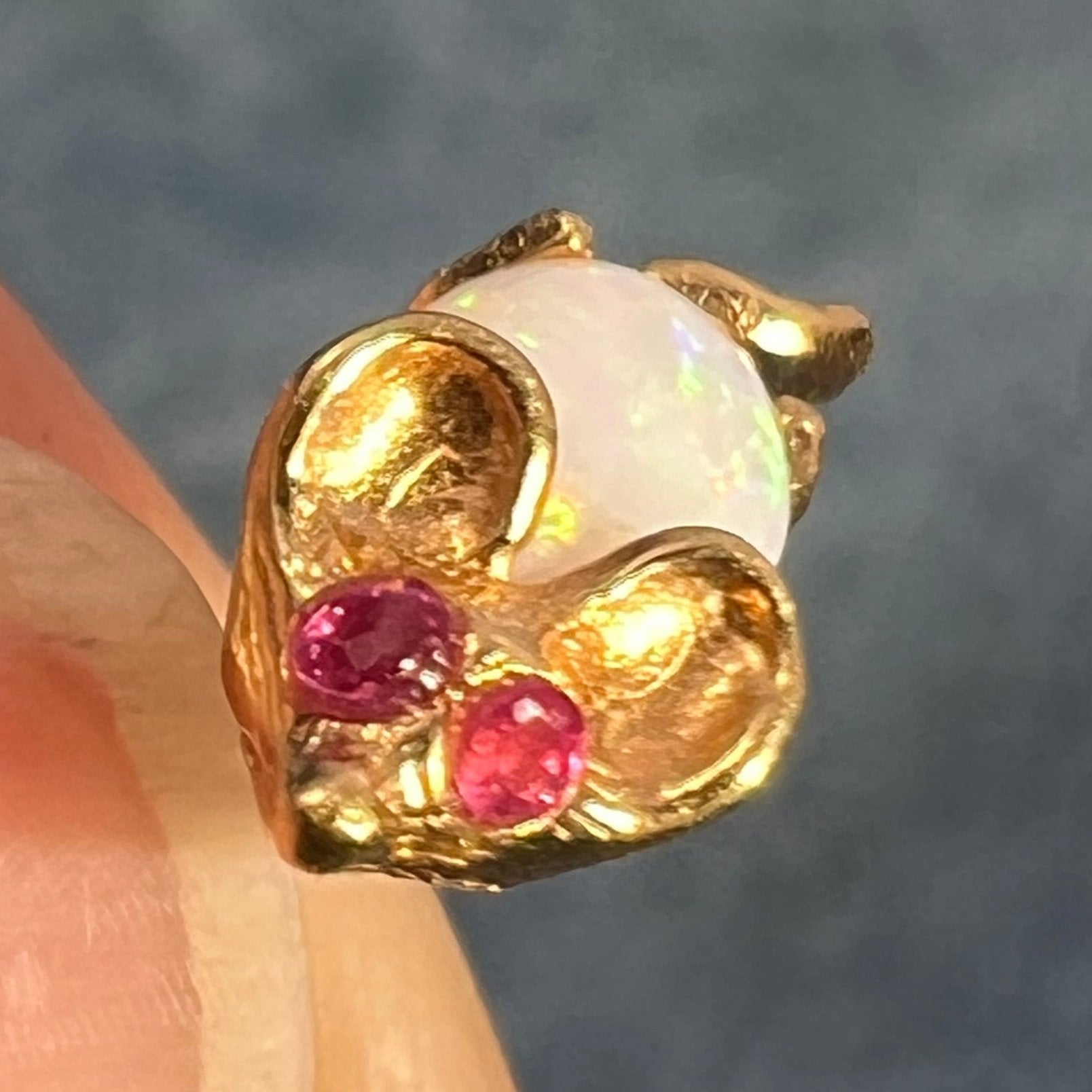 14k Gold Opal & Ruby Mouse *SINGLE* Earring. TINY! *Video*