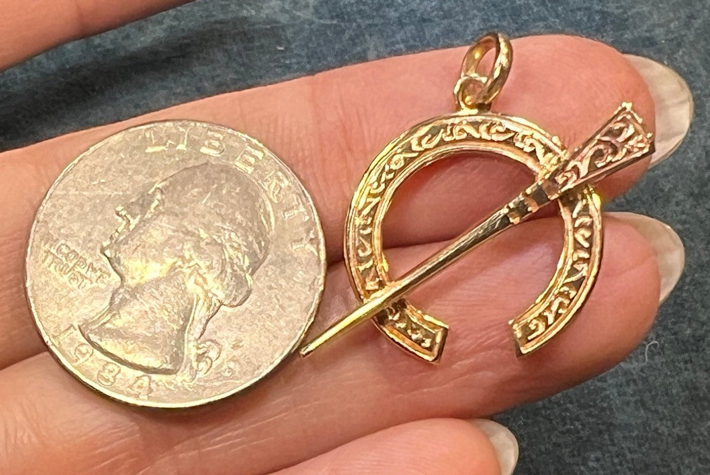 14k Gold Ornate Irish Celtic Kilt Pin Penannular Pendant. 1" Hand-Crafted